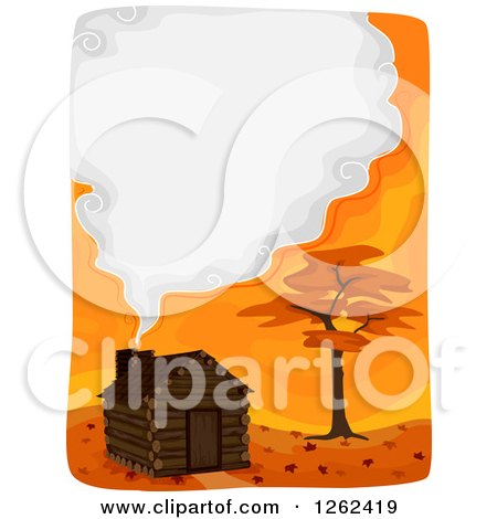 Clipart of a Log Cabin and Autumn Tree with a Smoke Frame - Royalty Free Vector Illustration by BNP Design Studio
