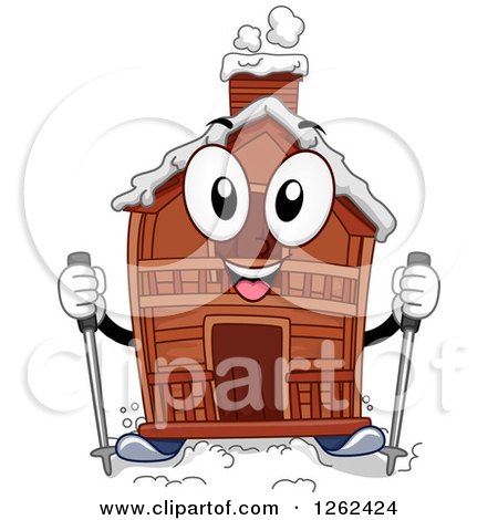 Clipart of a Winter Cabin Character with Skis - Royalty Free Vector Illustration by BNP Design Studio