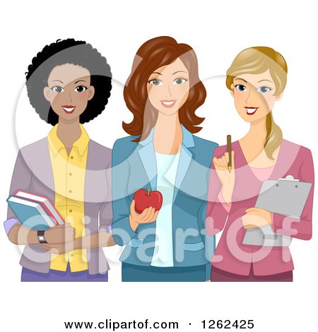 Clipart of a Happy Trio of Female Teachers - Royalty Free Vector Illustration by BNP Design Studio