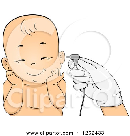 Clipart of a Happy White Newborn Baby Boy During a Screening - Royalty Free Vector Illustration by BNP Design Studio