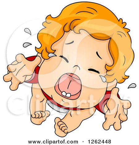Clipart of a Red Haired White Toddler Boy Throwing a Tantrum and Reaching up - Royalty Free Vector Illustration by BNP Design Studio