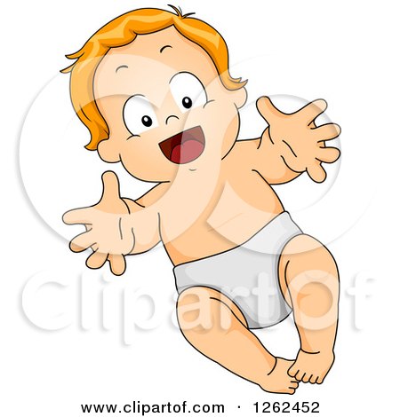 Clipart of a Red Haired White Baby Boy Reaching up - Royalty Free Vector Illustration by BNP Design Studio