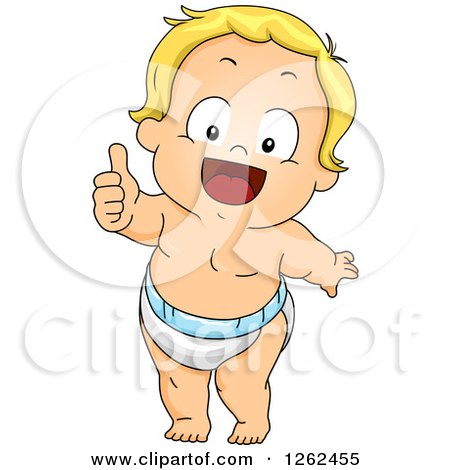 Clipart of a Blond White Toddler Boy Holding a Thumb up - Royalty Free Vector Illustration by BNP Design Studio