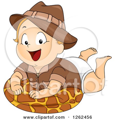 Clipart of a Red Haired White Toddler Safari Boy on a Giraffe Pillow - Royalty Free Vector Illustration by BNP Design Studio