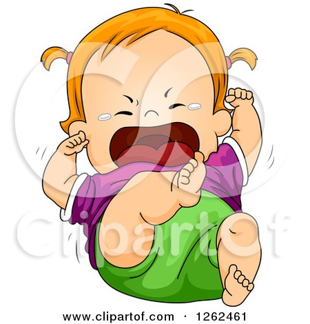 Clipart of a Red Haired White Toddler Girl Screaming and Crying in a Tantrum - Royalty Free Vector Illustration by BNP Design Studio