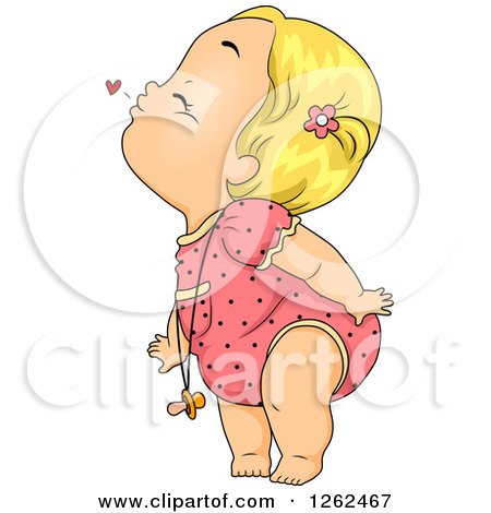 Clipart of a Blond White Toddler Girl Puckered up for a Kiss - Royalty Free Vector Illustration by BNP Design Studio