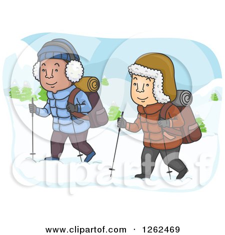Clipart of Men Hiking in the Snow - Royalty Free Vector Illustration by BNP Design Studio
