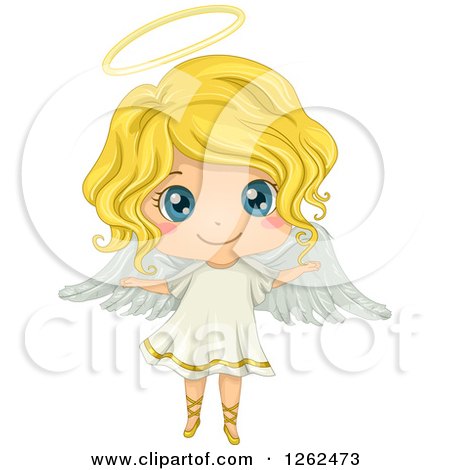 Clipart of a Cute Blond White Girl in an Angel Costume - Royalty Free Vector Illustration by BNP Design Studio