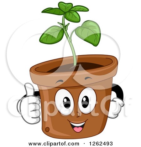 Clipart of a Basil Plant Pot Giving a Thumb up - Royalty Free Vector Illustration by BNP Design Studio
