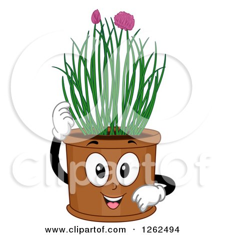 Clipart of a Chives Plant Pot Character - Royalty Free Vector Illustration by BNP Design Studio
