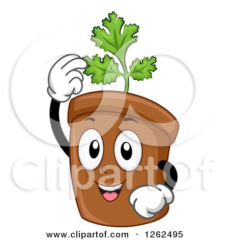 Clipart of a Coriander Cilantro Plant Pot Character - Royalty Free Vector Illustration by BNP Design Studio