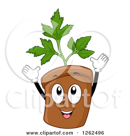 Clipart of a Parsley Plant Pot Cheering - Royalty Free Vector Illustration by BNP Design Studio