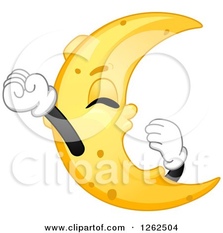Clipart of a Crescent Moon Streatching and Yawning - Royalty Free Vector Illustration by BNP Design Studio