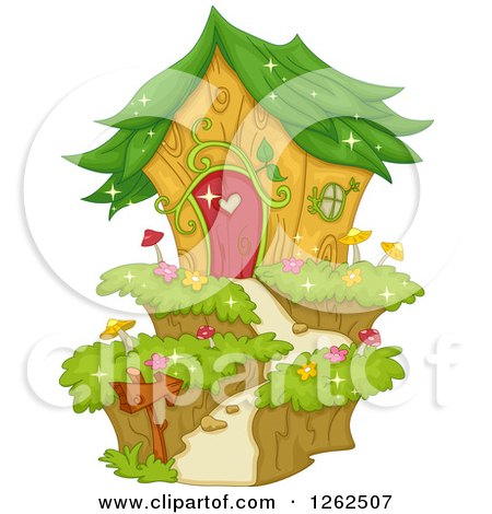 Clipart of a Garden Fairy House with a Leaf Roof - Royalty Free Vector Illustration by BNP Design Studio
