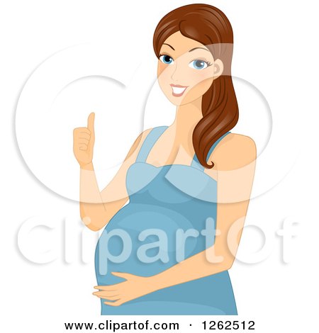 Clipart of a Happy Pregnant Brunette White Woman Holding a Thumb up and Her Belly - Royalty Free Vector Illustration by BNP Design Studio