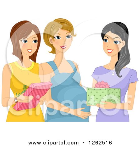 Clipart of Happy Ladies Giving Gifts to a Pregnant Friend - Royalty Free Vector Illustration by BNP Design Studio