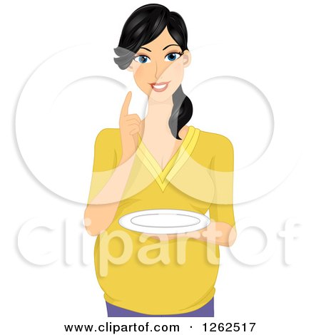 Clipart of a Happy Young Pregnant Asian Woman Holding a Plate - Royalty Free Vector Illustration by BNP Design Studio