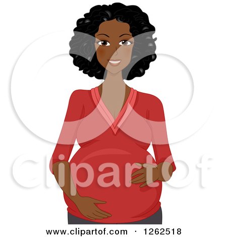 Clipart of a Happy Black Pregnant Woman Holding Her Belly - Royalty Free Vector Illustration by BNP Design Studio