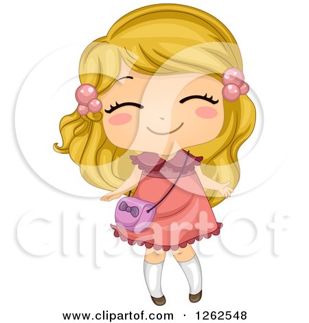 Clipart of a Cute Blond White Girl in a Pink Dress - Royalty Free Vector Illustration by BNP Design Studio