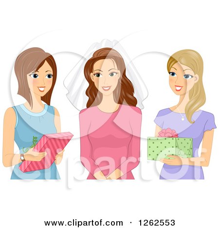 Clipart of a Caucasian Woman Receiving Presents at Her Bridal Shower - Royalty Free Vector Illustration by BNP Design Studio