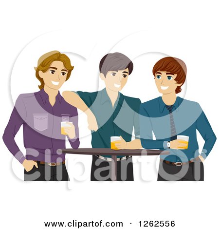 Clipart of Three Young Men with Beer in a Pub - Royalty Free Vector Illustration by BNP Design Studio