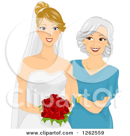 Clipart of a Happy Caucasian Mother of the Bride and Daughter Posing - Royalty Free Vector Illustration by BNP Design Studio