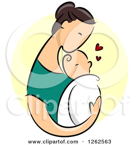 Brunette Caucasian Mother Holding Her Baby over a Yellow Circle Posters, Art Prints