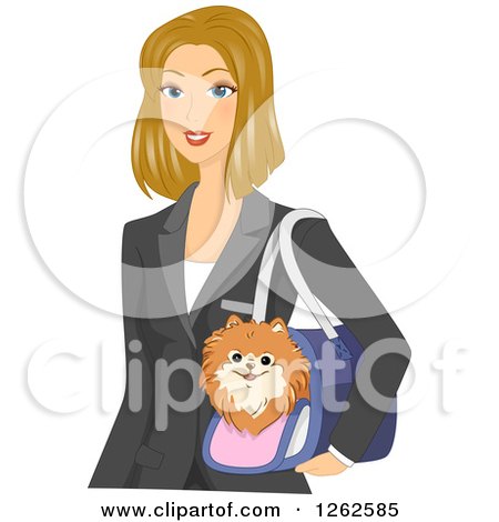 Clipart of a Blond Caucasian Woman Carrying a Dog in a Carrier - Royalty Free Vector Illustration by BNP Design Studio