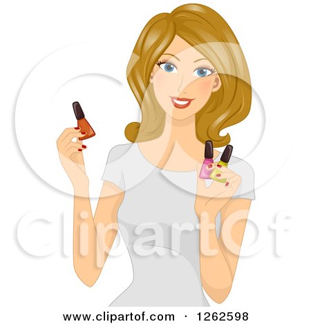 Clipart of a Blond Caucasian Woman Holding Nail Polish - Royalty Free Vector Illustration by BNP Design Studio