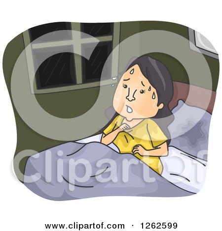 Clipart of a Sweaty Woman Waking from a Nightmare - Royalty Free Vector Illustration by BNP Design Studio