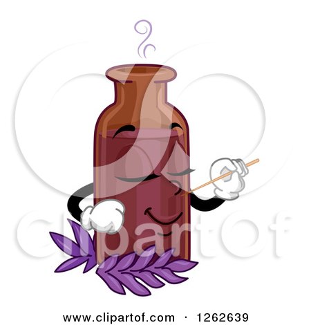 Clipart of a Bottle Character Smelling Organic Perfume - Royalty Free Vector Illustration by BNP Design Studio
