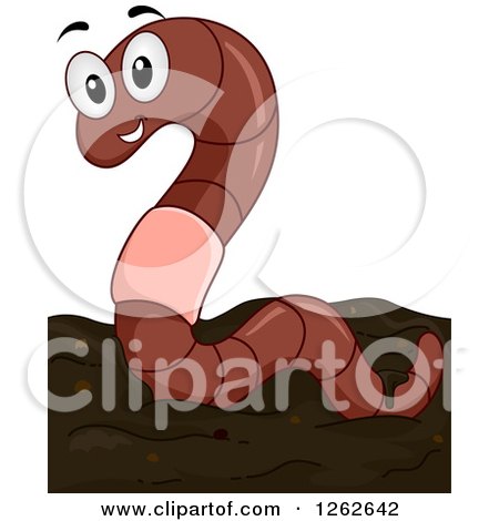 Clipart of a Happy Earthworm on Soil - Royalty Free Vector Illustration by BNP Design Studio