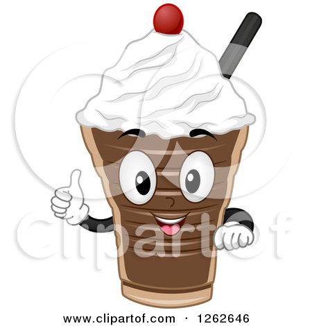 Clipart of a Chocolate Shake Character Holding a Thumb up - Royalty Free Vector Illustration by BNP Design Studio