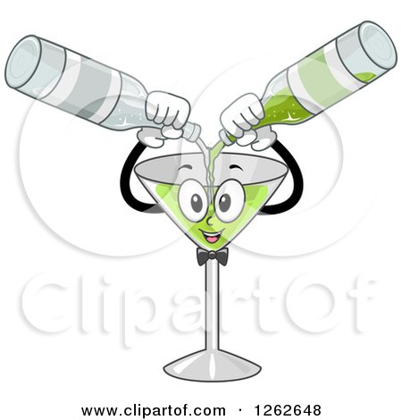 Clipart of a Martini Glass Character Mixing Alcohol - Royalty Free Vector Illustration by BNP Design Studio