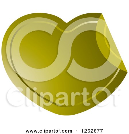 Clipart of a Peeling Olive Green Heart Tag Label - Royalty Free Vector Illustration by Lal Perera