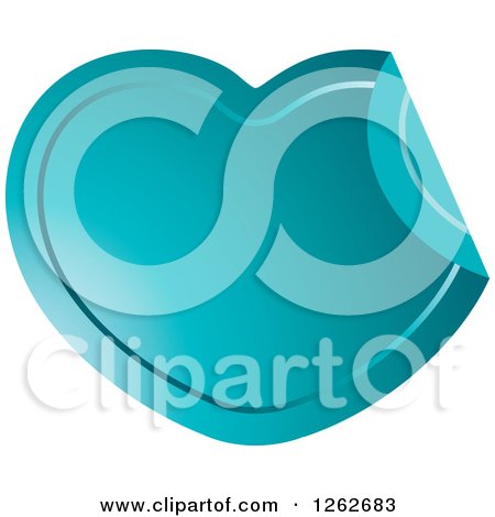 Clipart of a Peeling Teal Heart Tag Label - Royalty Free Vector Illustration by Lal Perera