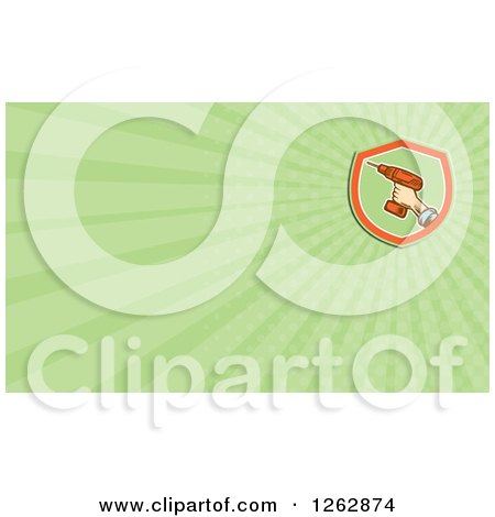 Clipart of a Retro Worker Holding a Drill Business Card Design - Royalty Free Illustration by patrimonio