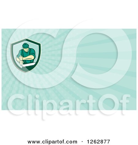 Clipart of a Retro Lumberjack Using a Crosscut Saw Business Card Design - Royalty Free Illustration by patrimonio