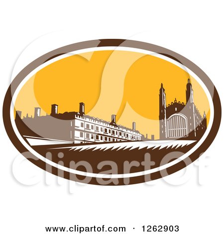 Clipart of a Woodcut Scene of King's College of the University of Cambridge in Cambridge, England - Royalty Free Vector Illustration by patrimonio