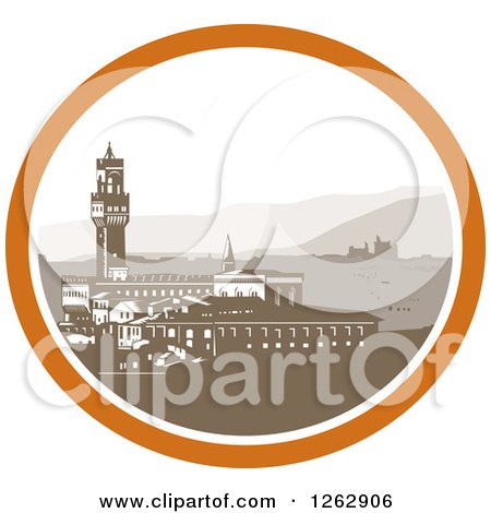 Clipart of a Retro Woodcut View of the Tower of Palazzo Vecchio in Florence, Firenze, Italy - Royalty Free Vector Illustration by patrimonio