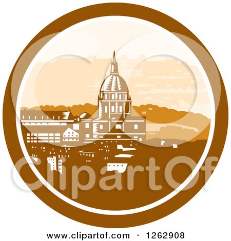 Clipart of a Retro Woodcut View of the Gold Chapel Dome of Les Invalides in Paris, France - Royalty Free Vector Illustration by patrimonio