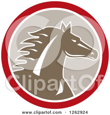 Clipart of a Horse Head in a Red White and Taupe Circle - Royalty Free Vector Illustration by patrimonio