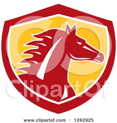 Clipart of a Horse Head in a Red White and Yellow Shield - Royalty Free Vector Illustration by patrimonio