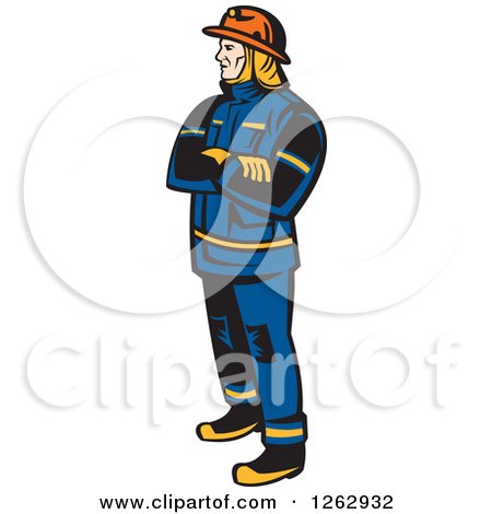 Retro Fireman Standing with Folded Arms Posters, Art Prints