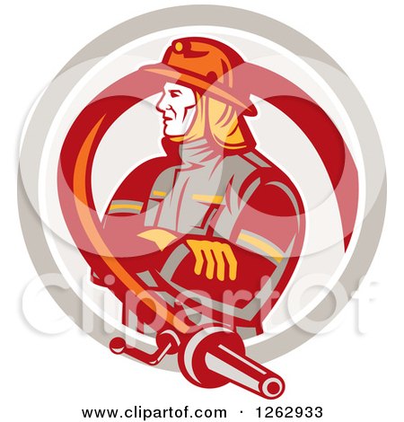 Retro Fireman Encircled with a Hose in a Circle Posters, Art Prints