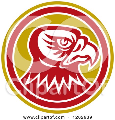 Clipart of a Tough Falcon Head in a Yellow White and Red Circle - Royalty Free Vector Illustration by patrimonio