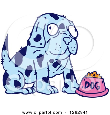 Clipart of a Blue Spotted Dog with Food - Royalty Free Vector Illustration by patrimonio