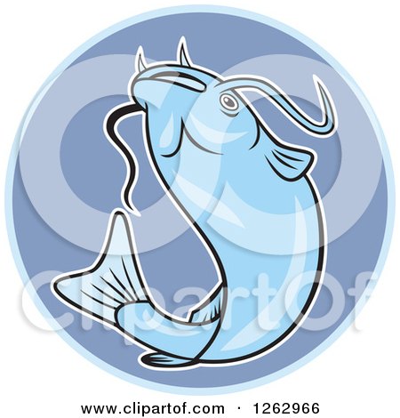 Clipart of a Cartoon Blue Catfish in a Circle - Royalty Free Vector Illustration by patrimonio