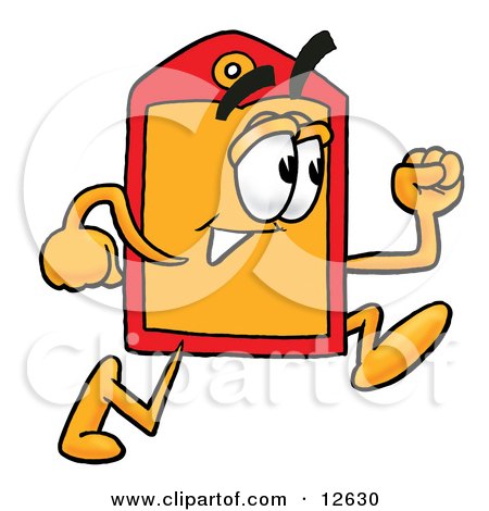 Clipart Picture of a Price Tag Mascot Cartoon Character Running by Mascot Junction