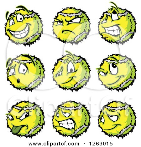 Clipart of Tennis Ball Mascots - Royalty Free Vector Illustration by Chromaco